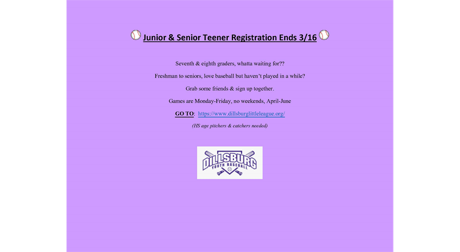 Last call for Teener Registrations 